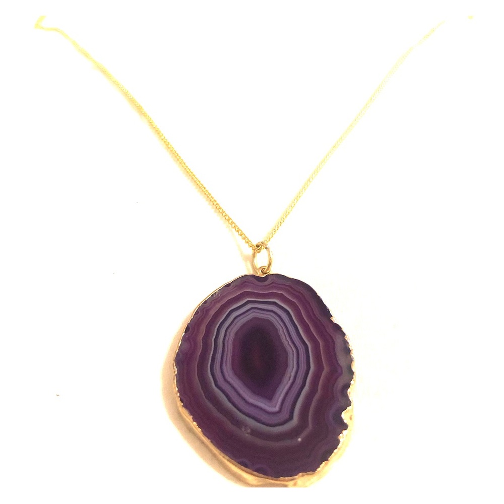 30” purple agate slice necklace